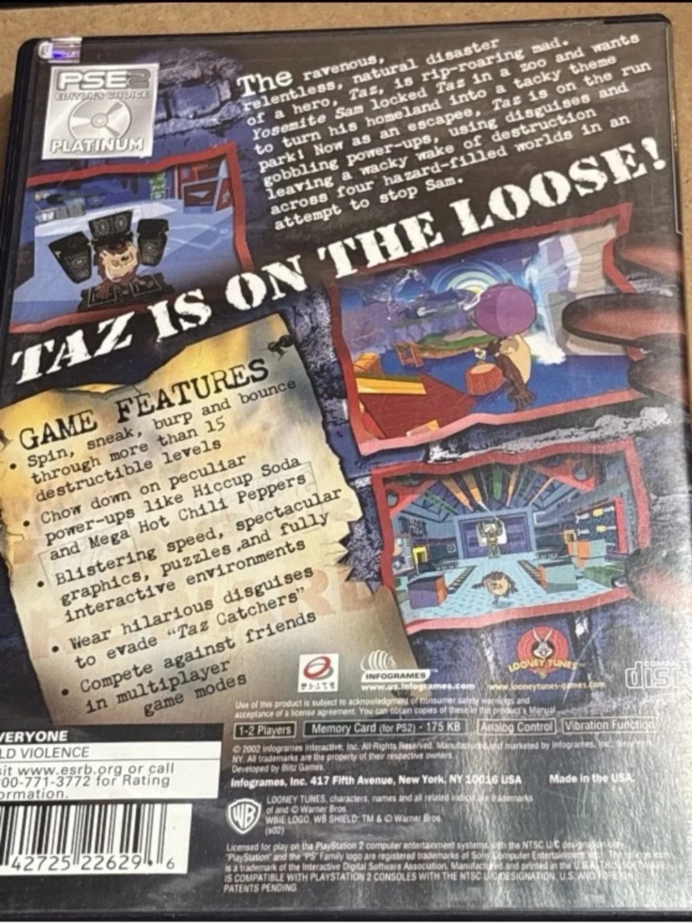 Infogrames Taz: Wanted (PS2, NTSC-U/C) E Action  (2002) Untested